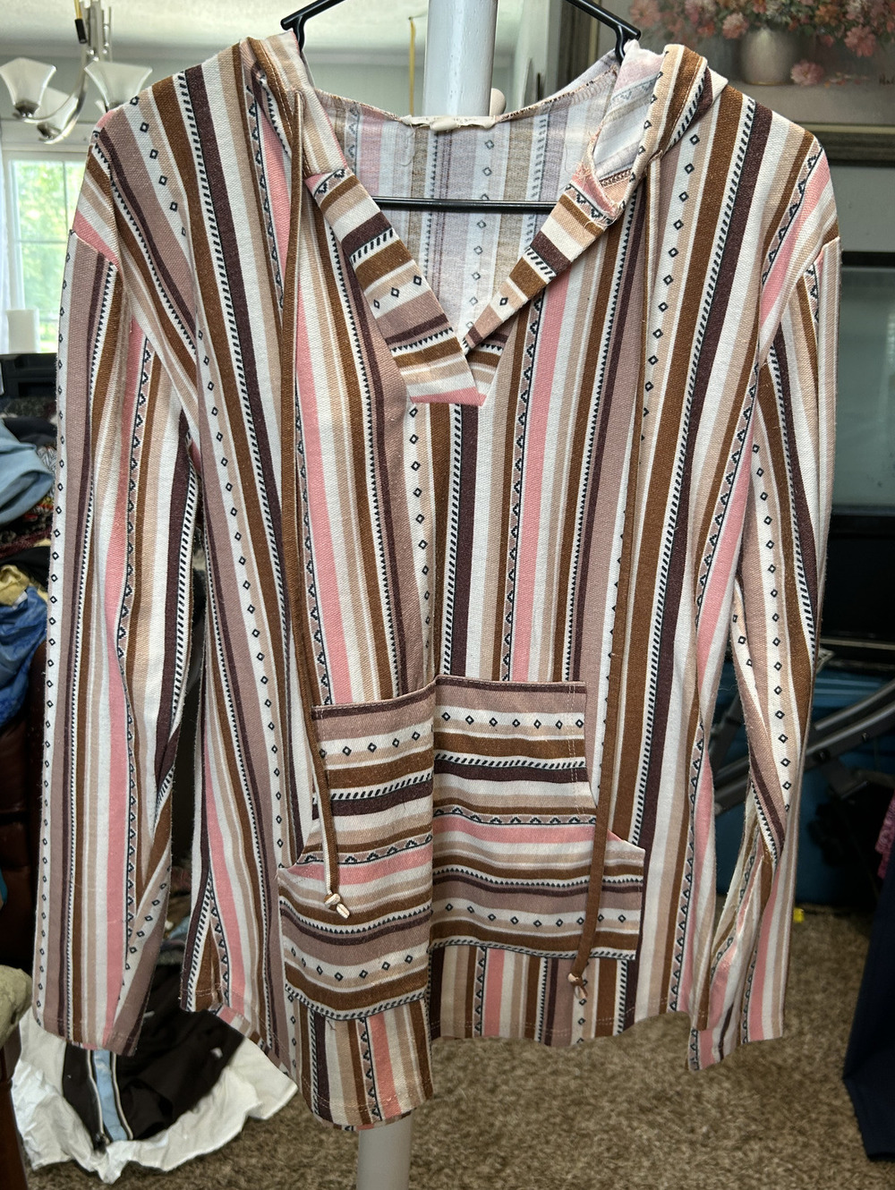 Pie In The Sky Women's Striped Hooded Pullover Sweatshirt Size Small